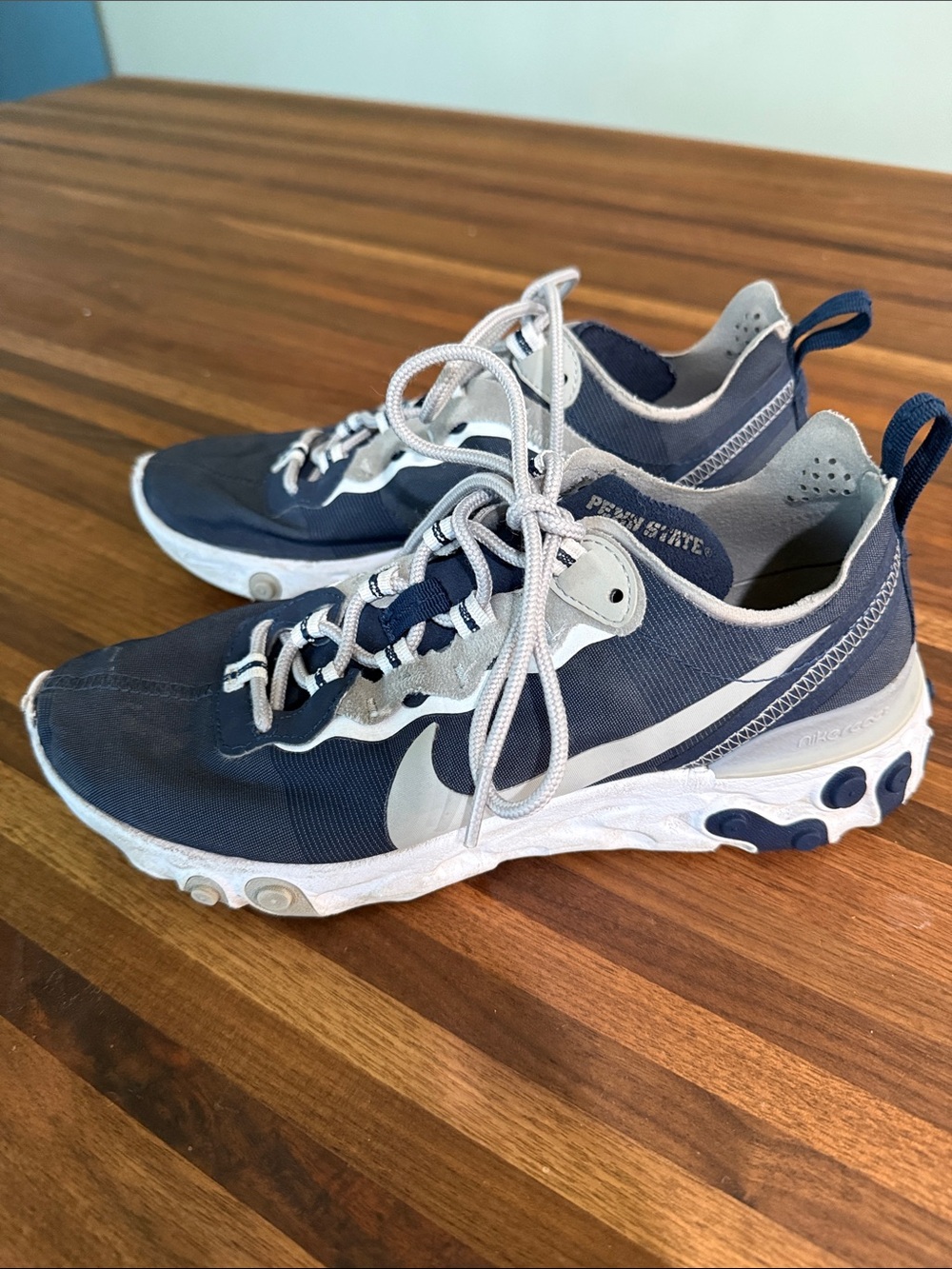 Nike Men's Navy and Light Gray React Element Sneakers PENN STATE